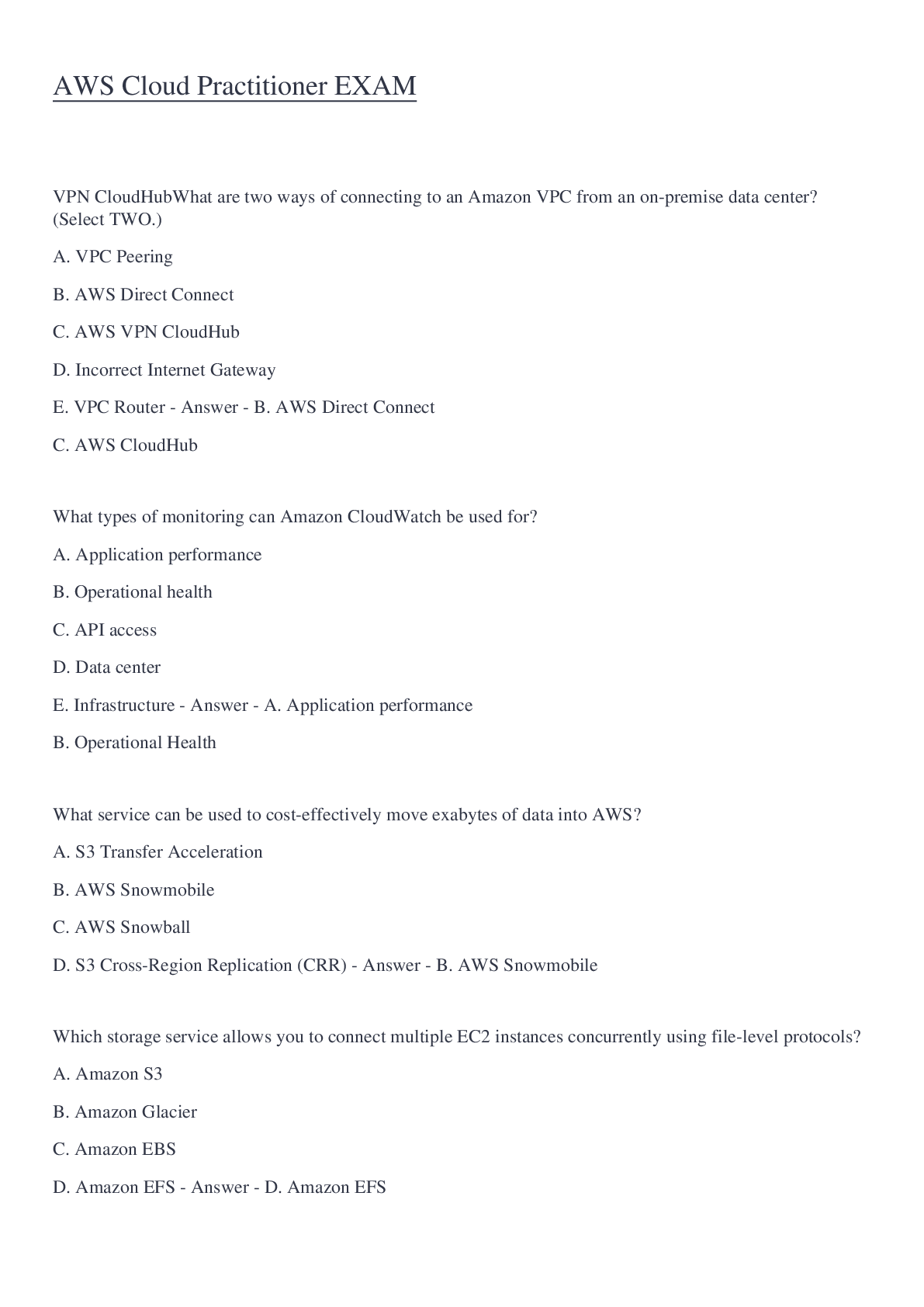 Preview image of AWS Cloud Practitioner EXAM document
